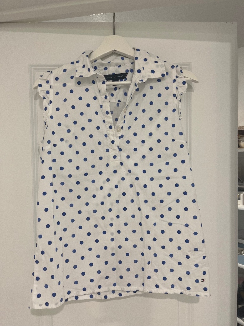 Tommy Hilfiger white and blue polka dot top